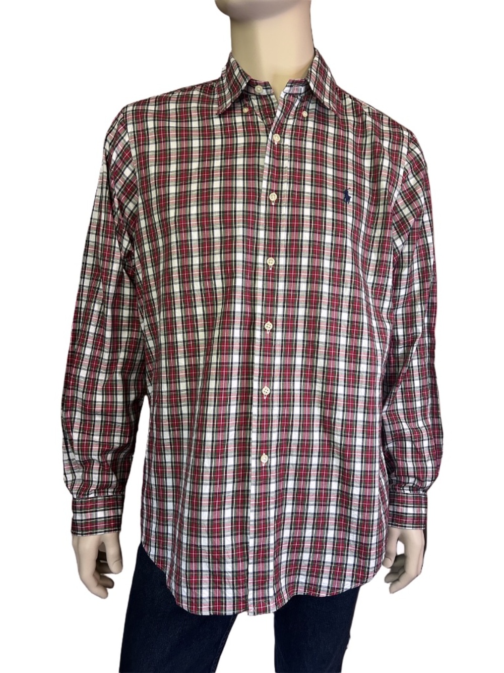 Ralph Lauren Tartan Micro Plaid Shirt Long Sleeve Button Front 100% Cotton